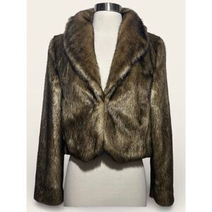 Vintage Giuliana Rancic Faux Fur Coat Size Small Cropped Collared Retro Glam